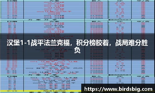 汉堡1-1战平法兰克福，积分榜胶着，战局难分胜负